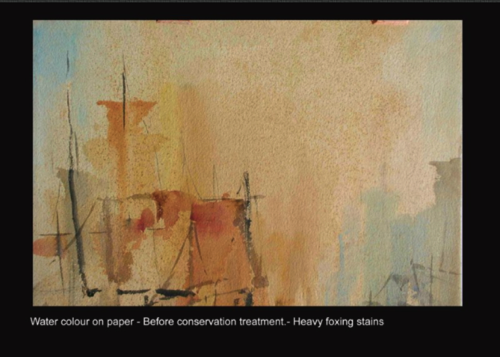 Water colour on paper - Before conservation, heavy foxing stains